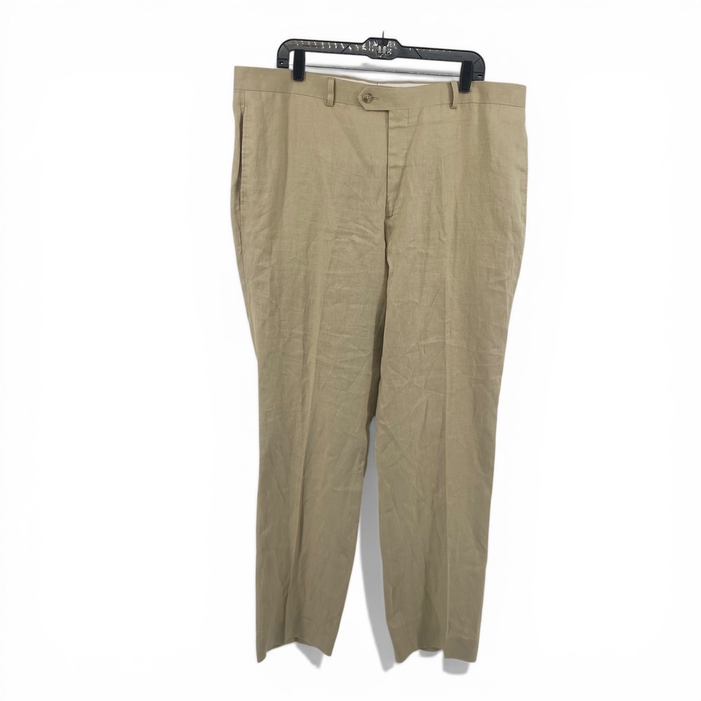 Pronto Uomo Dress Pants Mens 40 Tan Linen Platinum Flat Front Luxury Trousers